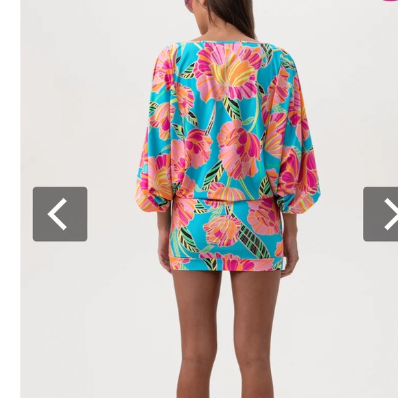 TRINA TURK POPPY KIMONO SWIM TUNIC DRESS blue pink size M ( S  runs small) - Picture 6 of 16